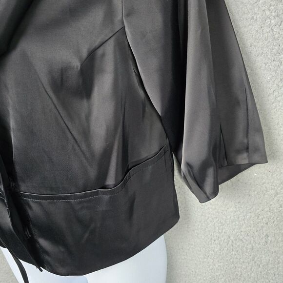 ECI New York Jacket Womens 12 Black Satin Big Collar Swing Crop Pockets Stretch - Picture 8 of 16